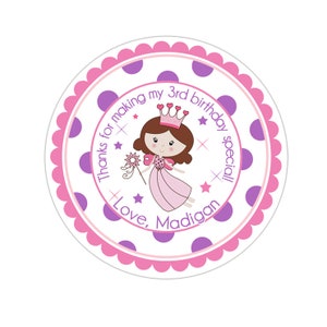 Personalized Fairy Princess Polka Dot Stickers, Fairy Princess Birthday Party, Princess Party Stickers, Birthday Thank You Stickers