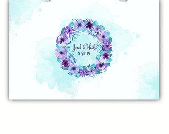 Purple Floral Personalized Wedding Guest Book Alternative, Watercolor Wedding Guest Book Alternative Print, Framed or Canvas, 200 Signatures