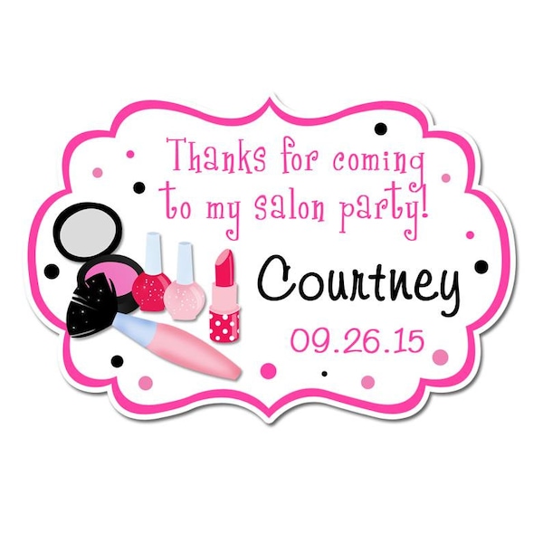 Personalized Makeup Beauty Spa Salon Stickers, Fancy Frame Shaped Labels, Spa Birthday Party, Makeup Birthday Party Favor