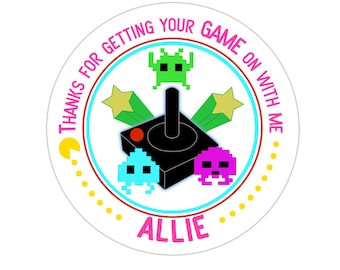 Video Game Stickers, Video Game Birthday Party, Video Game Party Stickers, Personalized Customized Birthday Party Favor Thank You Stickers