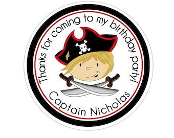 Pirate Stickers, Pirate Birthday Party, Pirate Party Stickers, Personalized Customized Birthday Party Favor Thank You Stickers