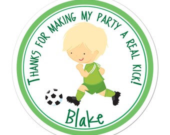 Soccer Stickers, Soccer Birthday Party, Soccer Party Stickers, Personalized Birthday Party Favor Thank You Stickers - Soccer Player