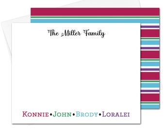 Personalized Stationery, Family Personalized Stationary Set, Personalized Notecards, Womens Note cards, Thank You Notecard - Striped