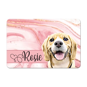 Personalized Dog Food Placemat, Pet Food Mat, Pet Bowl Mat, Dog Placemat, Cat Placemat - Custom Pet Photo - Pink Marble