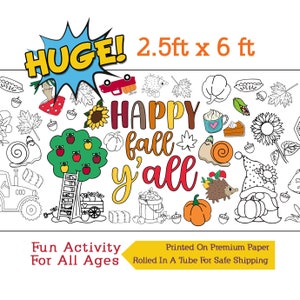 Happy Fall Coloring Banner, Fall Autumn Poster, Fall Coloring Paper Tablecloth or Table Cover, Fall Activity - 30 "x 72" Pulgadas