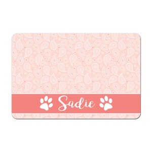 Personalized Pet Food Placemat, Pet Food Mat, Pet Bowl Mat, Dog Placemat, Cat Placemat - Pink and Coral Paisley