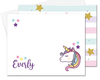 Personalized Unicorn Stationery, Girls Notecard Set, Thank You Note Cards, Gift For Girls