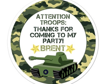 Army Stickers, Army Birthday Party, Army Party Stickers, Personalized Customized Birthday Party Favor Thank You Stickers