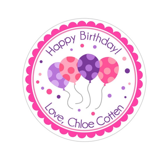 Birthday Balloon Stickers, Birthday Party Labels, Birthday Party Stickers,  Personalized Customized Birthday Party Favor Thank You Stickers 