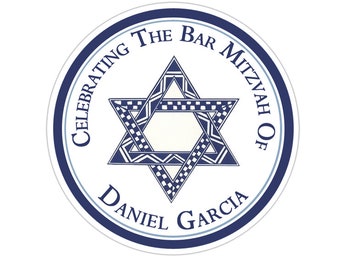 Bar Mitzvah Stickers, Bar Mitzvah Labels, Personalized Bar Mitzvah Thank You Stickers - Star of David