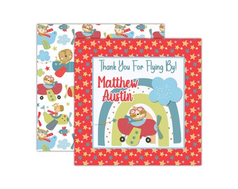 Personalized Airplane Favor Tags, Flying By Airplane Birthday Favor Tags, Birthday Thank You Favor Tags