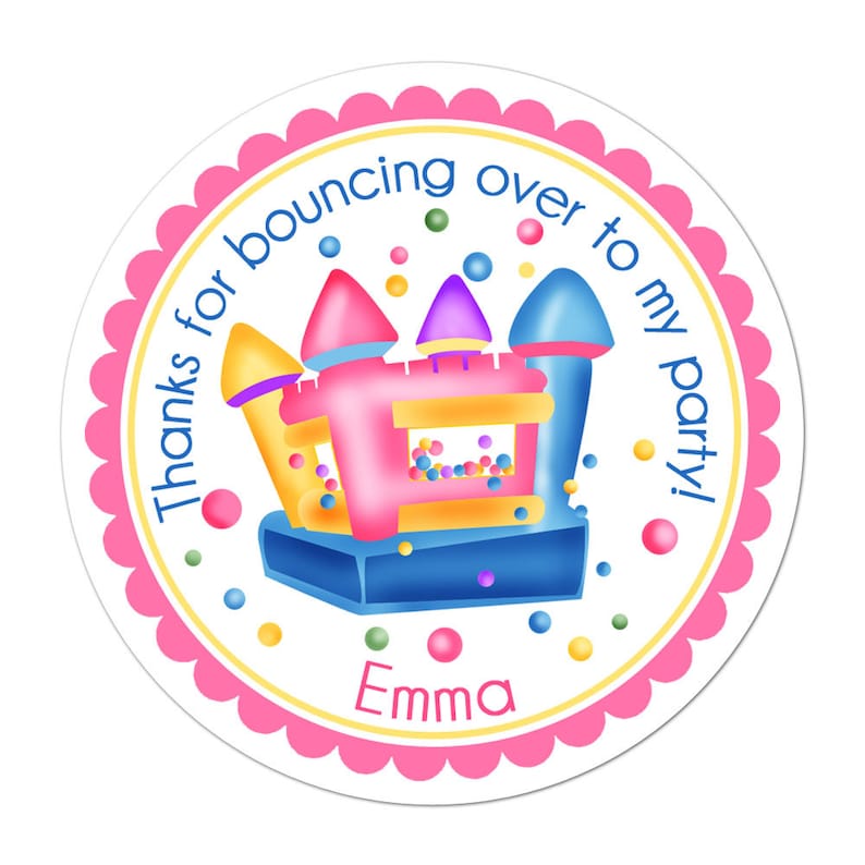 Bounce Sticker Girls Pink Pastel Bounce House Stickers, Bounce House Birthday Party ...