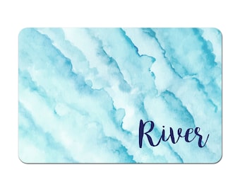 Personalized Pet Bowl Mat, Pet Bowl Mats, Pet Food Mat, Pet Mat, Pet Placemat, Dog Placemat, Cat Placemat - Blue Watercolor
