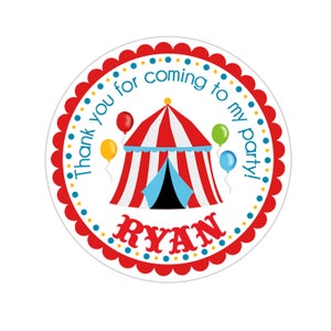 Personalized Circus Tent Stickers, Circus Birthday Party, Circus Party Stickers, Personalized Birthday Party Favor Thank You Stickers