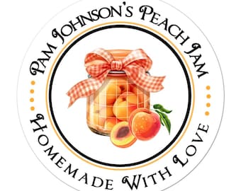 Personalized Peach Jam Canning Labels, Mason Jar Stickers, Canning Jar Stickers, Custom Mason Jar Label