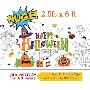 Halloween Coloring Banner, Halloween Poster, Halloween Coloring Paper Tablecloth, Halloween Activity - 30&quot; x 72&quot; Inches
