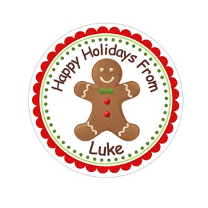 Personalized Christmas Stickers, Gingerbread Man Christmas Gift Stickers, Holiday Labels, Customized Christmas Favor Stickers
