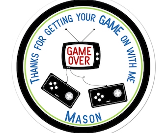 Video Game Stickers, Video Game Birthday Party, Video Game Party Stickers, Personalized Customized Birthday Party Favor Thank You Stickers