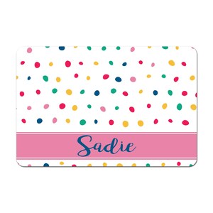 Personalized Pet Placemat, Pet Food Mat, Pet Food Placemat, Pet Bowl Mat, Dog Placemat, Cat Placemat - Bright Polka Dots