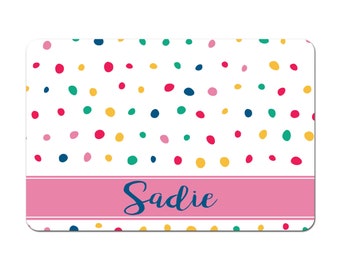 Personalized Pet Placemat, Pet Food Mat, Pet Food Placemat, Pet Bowl Mat, Dog Placemat, Cat Placemat - Bright Polka Dots