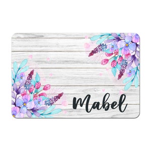 Personalized Pet Food Placemat, Pet Food Mat, Pet Bowl Mat, Dog Placemat, Cat Placemat - Pink, Purple, Teal Floral