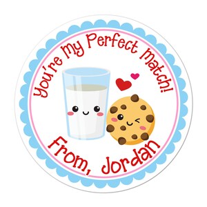 Valentines Day Stickers, Personalized Cookies and Milk Valentines Stickers, Valentine Labels,  Valentines Day Favor Stickers