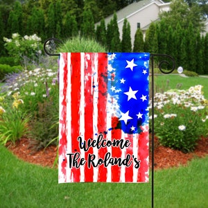 Personalized Fourth of July Garden Flag, Americana Yard Flag, Welcome Flags, House Flag, Garden Decor, Yard Decor