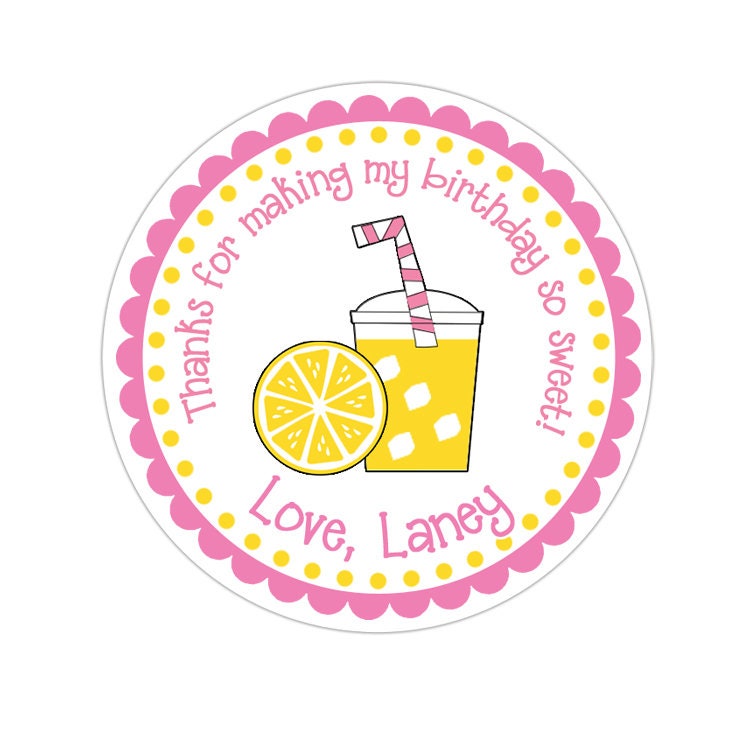 Pink Lemonade Stickers, Summer Birthday Party, Lemonade Party Stickers, Personalized Customized Birthday Party Favor Thank You Stickers