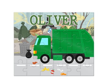 Personalized Garbage Truck Puzzle, Garbage Truck Jigsaw Puzzle, Garbage Truck Puzzle for Kids, Name Puzzle - 8 x 10 puzzle, 30 pieces