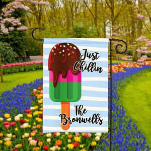 Personalized Summer Garden Flag, Popsicle Garden Flag, Yard Flag, Welcome Flags, House Flag, Garden Decor, Yard Decor