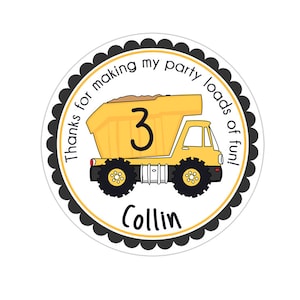 Dump Truck Stickers - Construction Stickers, Construction Birthday Party, Personalized Birthday Party Favor Thank You Stickers