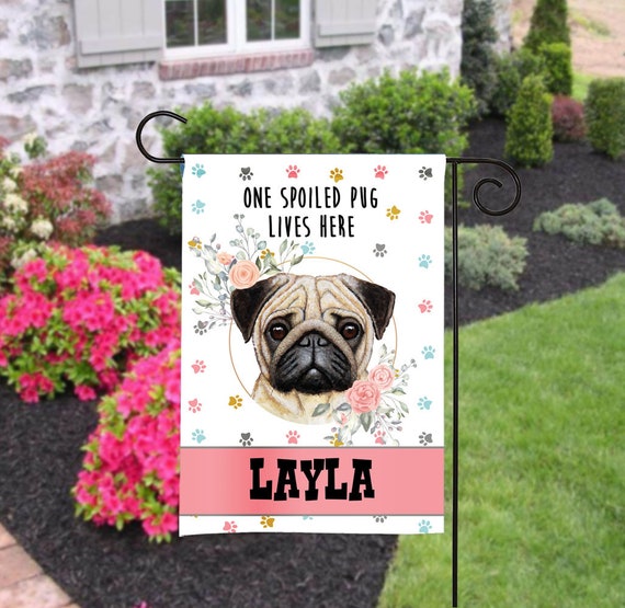 Personalized Dog Garden Flag Pug, Personalized Dog Garden Flags