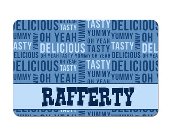 Personalized Pet Bowl Mat, Pet Bowl Mat, Pet Bowl Placemat, Pet Food Mat, Dog Placemat, Cat Placemat - Custom Stripes - Yummy