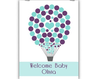 Personalized Hot Air Balloon Baby Shower Guest Book Alternative, Balloon Guest Book Alternative Print, Framed or Canvas - 50 Signatures