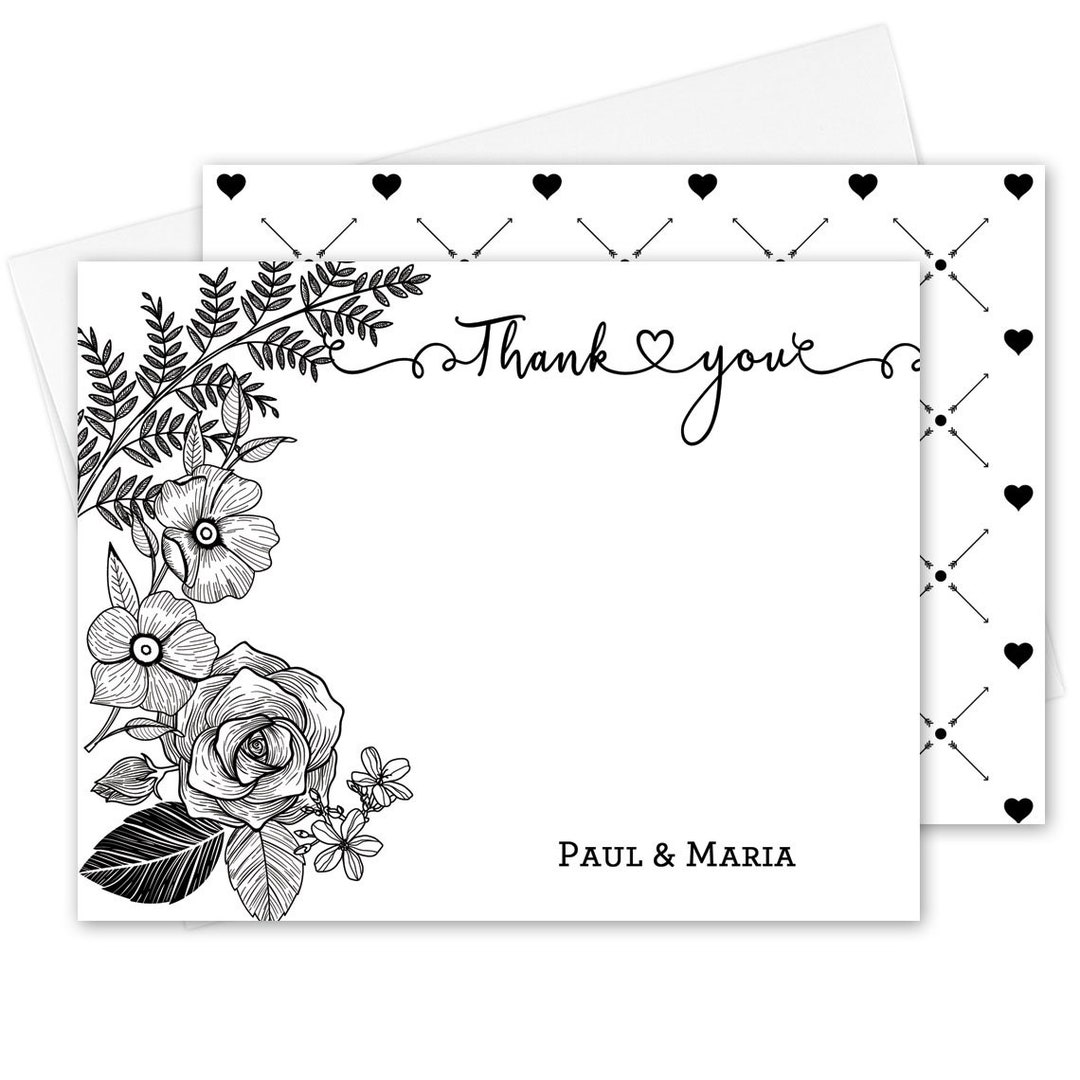 Wedding Thank You Personalized Stationery, Floral Stationary Set ...