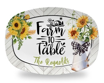 Personalized Farmhouse Platter, Serving Platter, Dinnerware, Farmhouse Serving Tray - Farm To Table Sunflower