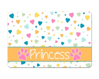 Personalized Pet Bowl Mat, Dog Lover Gift, Pet Bowl Placemat, Pet Food Mat, Dog Placemat, Cat Pet Bowl Mat - Pastel Hearts
