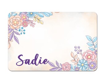 Personalized Pet Food Placemat, Pet Food Mat, Pet Bowl Mat, Dog Placemat, Cat Placemat - Watercolor Floral