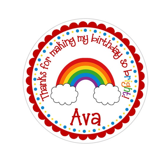 Rainbow Stickers, Rainbow Birthday Party, Rainbow Party Stickers,  Personalized Customized Birthday Party Favor Thank You Stickers