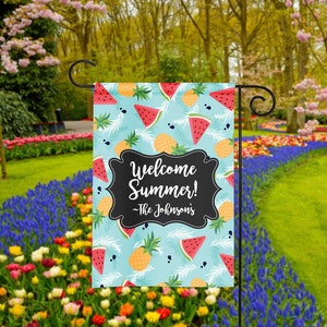 Personalized Pineapple and Watermelon Garden Flag, Summer Garden Flag, Yard Flag, Welcome Flags, House Flag, Garden Decor, Yard Decor