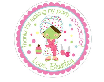 Spa Party Stickers, Spa Birthday Party, Spa Party Stickers, Personalized Customized Birthday Party Favor Thank You Stickers