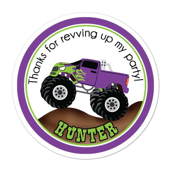 Monster Truck Stickers, Monster Truck Birthday Party, Personalized Customized Birthday Party Favor Thank You Stickers