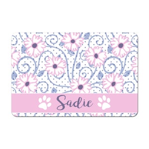 Personalized Pet Bowl Mat, Dog Lover Gift, Pet Bowl Placemat, Pet Food Mat, Dog Placemat, Cat Pet Bowl Mat - Pink and Purple Floral