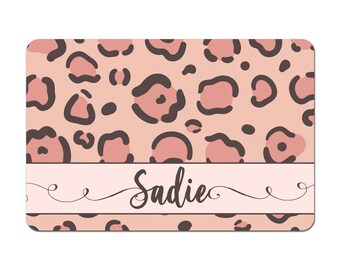 Personalized Pet Bowl Mat, Pet Bowl Mat, Pet Food Mat, Pet Bowl Placemat, Dog Placemat, Cat Placemat - Pink Leopard