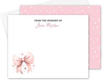 Personalized Girl Baby Shower Thank You Cards, Bow Baby Shower, From the Nursery of Stationary for Baby Girl, Stationery for Girls