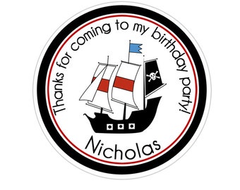 Pirate Ship Stickers, Pirate Birthday Party, Pirate Party Stickers, Personalized Customized Birthday Party Favor Thank You Stickers