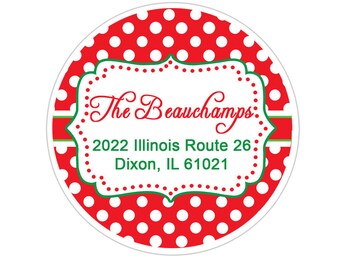 Personalized Christmas Address Labels, Red Polka Dot Christmas Gift Stickers, Holiday Labels, Customized Christmas Stickers