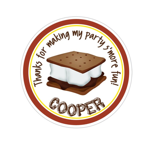 Smores Stickers, Camping Birthday Party, Outdoor Party Stickers, Personalized Customized Birthday Party Favor Thank You Stickers
