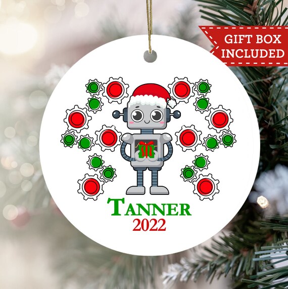 Personalized Robot Christmas Ornament, Boys Christmas Ornament