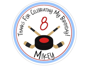 Hockey Stickers, Hockey Birthday Party, Hockey Party Stickers, Personalized Customized Birthday Party Favor Thank You Stickers